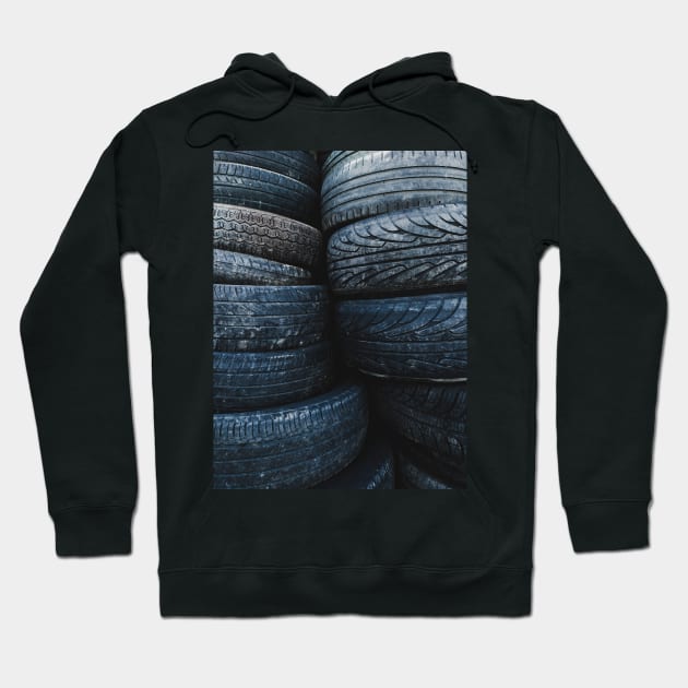 Used Tyres In A Pile Hoodie by mooonthemoon